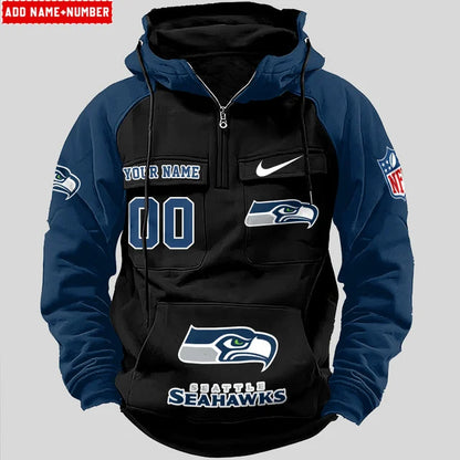 LIMITED EDITION - NEW CUSTOMIZED NFL06 SSH SEATTLE SEAHAWKS QUARTER ZIP HOODIE