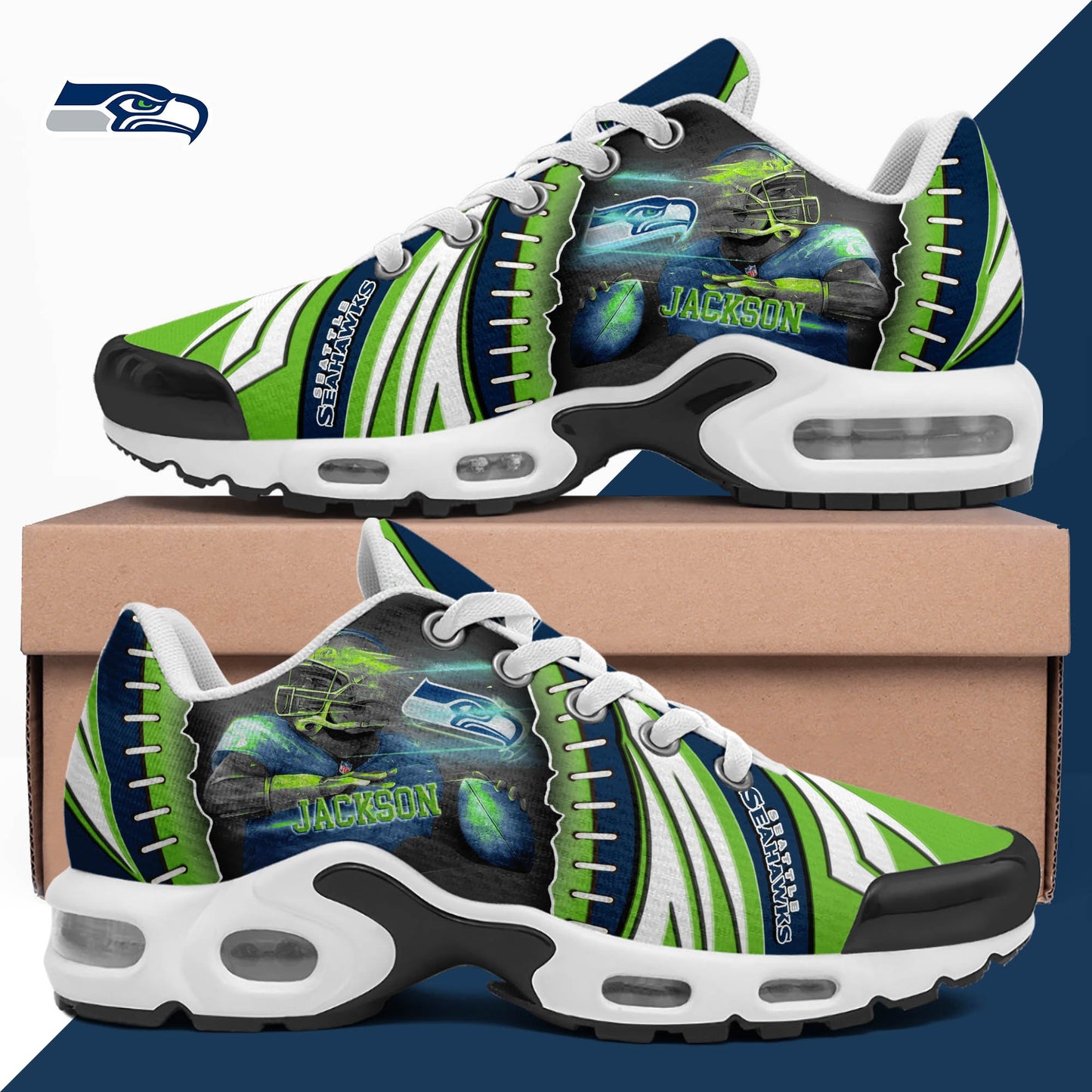 LIMITED EDITION - NEW CUSTOMIZED NFL06 SSH SEATTLE SEAHAWKS UNISEX AIR MAX PLUS SNEAKERS