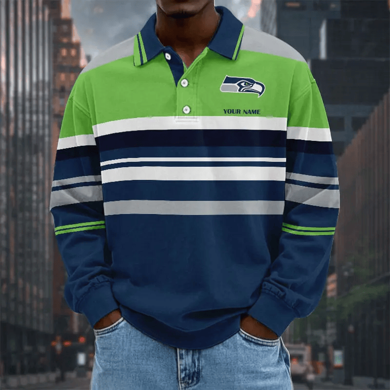 LIMITED EDITION - NEW CUSTOMIZED NFL06 SSH SEATTLE SEAHAWKS MEN LONG SLEEVE POLO
