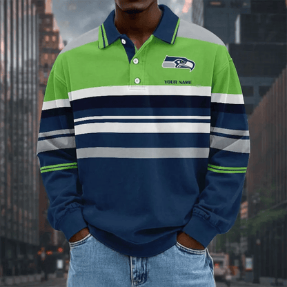 LIMITED EDITION - NEW CUSTOMIZED NFL06 SSH SEATTLE SEAHAWKS MEN LONG SLEEVE POLO
