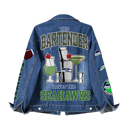 LIMITED EDITION - NEW CUSTOMIZED NFL06 SSH SEATTLE SEAHAWKS DENIM JACKET