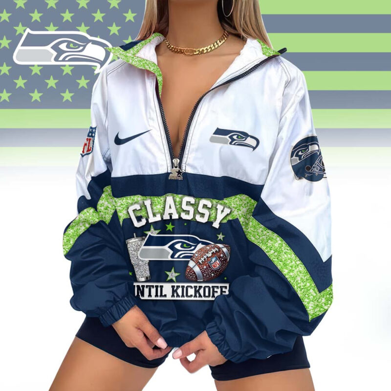LIMITED EDITION - NEW CUSTOMIZED NFL06 SSH SEATTLE SEAHAWKS V-NECK ZIPPER SWEATSHIRT JACKET