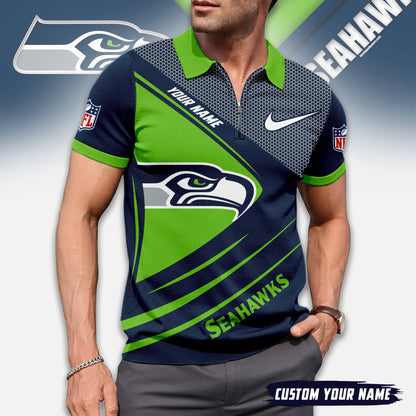 LIMITED EDITION - NEW CUSTOMIZED NFL06 SSH SEATTLE SEAHAWKS ZIP POLO SHIRT