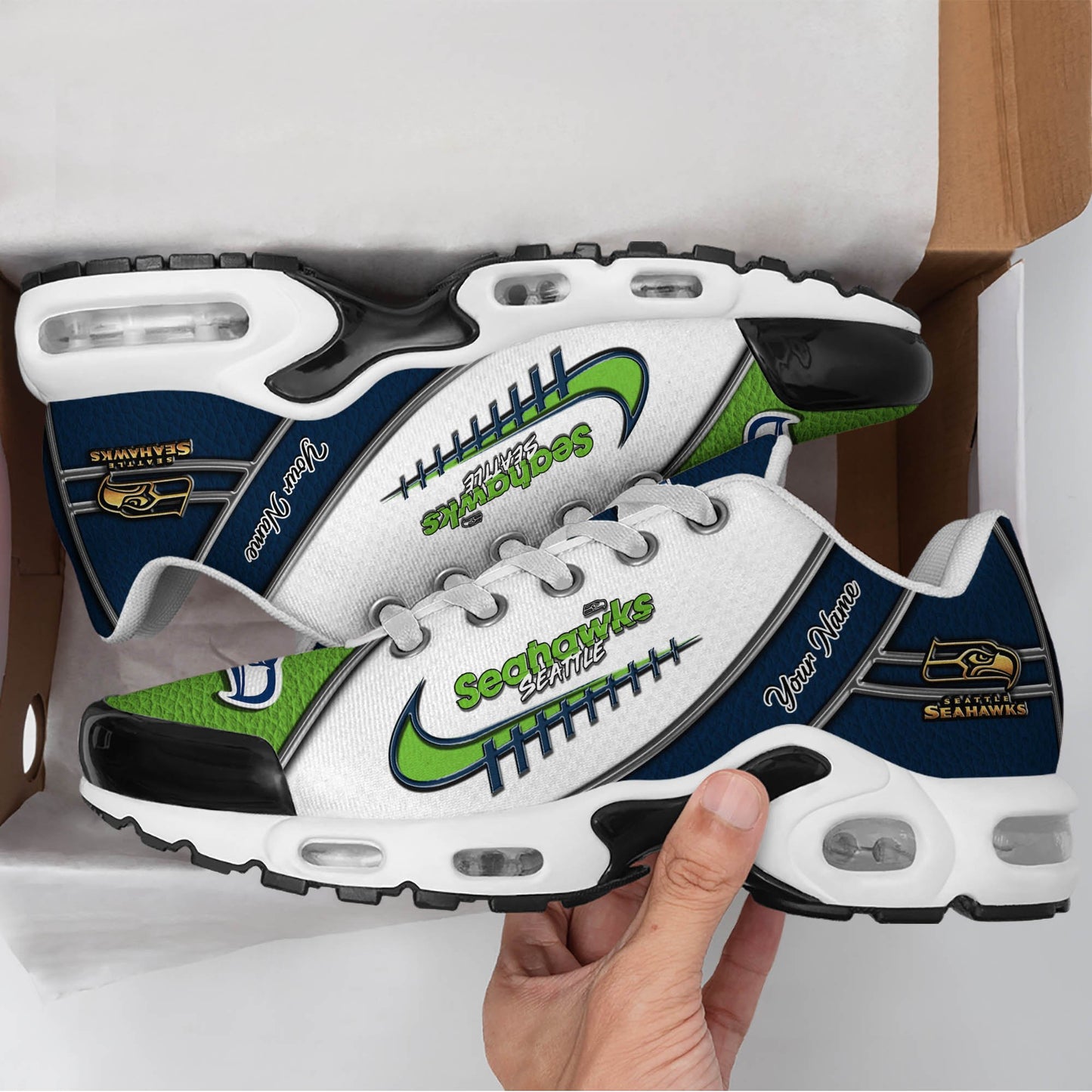 LIMITED EDITION - NEW CUSTOMIZED NFL06 SSH SEATTLE SEAHAWKS UNISEX AIR MAX PLUS SNEAKERS