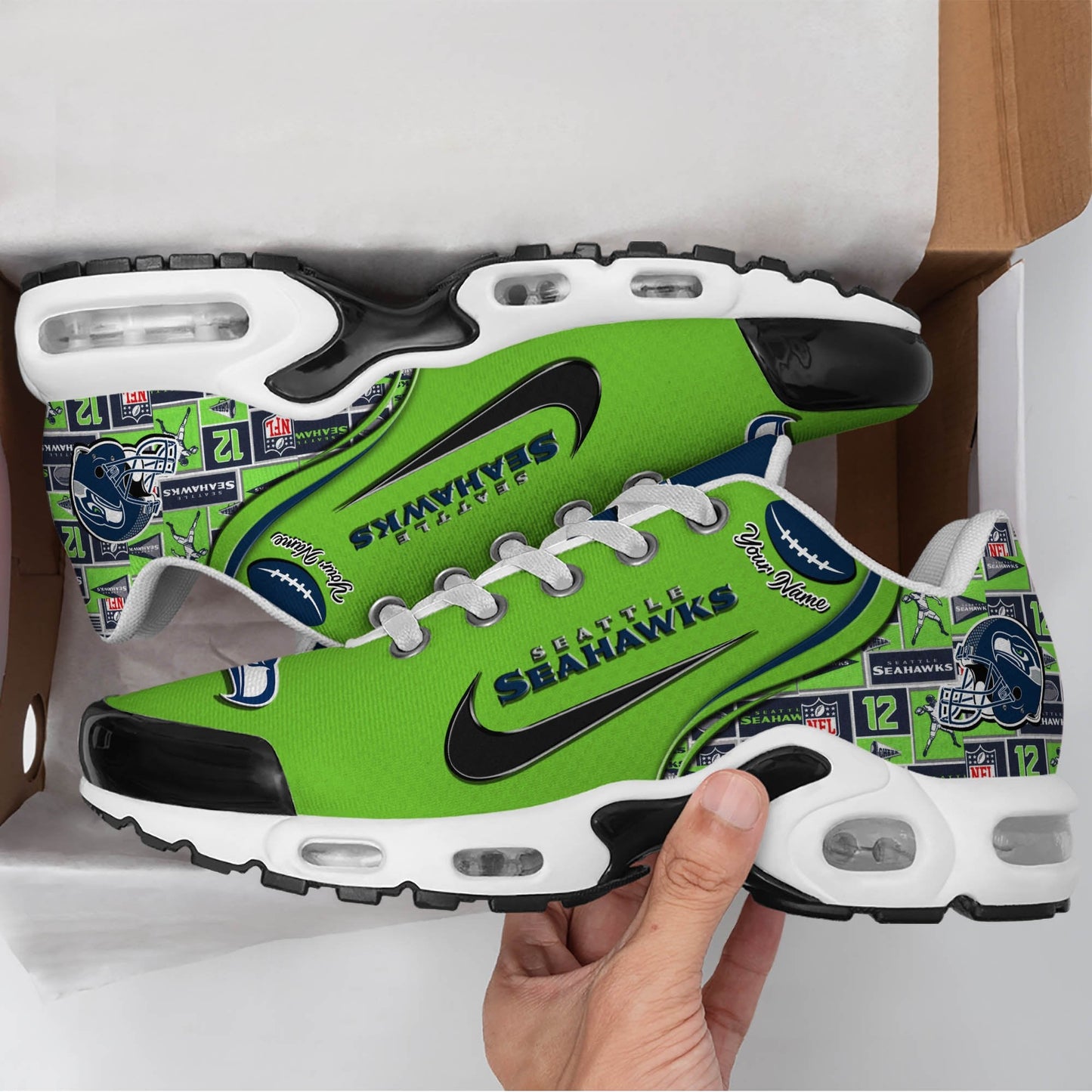 LIMITED EDITION - NEW CUSTOMIZED NFL06 SSH SEATTLE SEAHAWKS UNISEX AIR MAX PLUS SNEAKERS