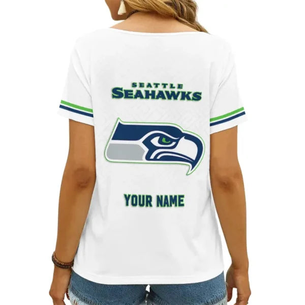 LIMITED EDITION - NEW CUSTOMIZED NFL06 SSH SEATLLE SEAHAWKS V-NECK FEMALE SHIRT