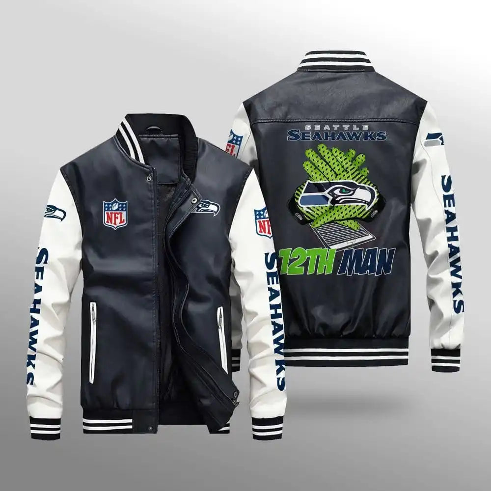 LIMITED EDITION - NEW CUSTOMIZED NFL06 SSH SEATTLE SEAHAWKS LEATHER BOMBER JACKET