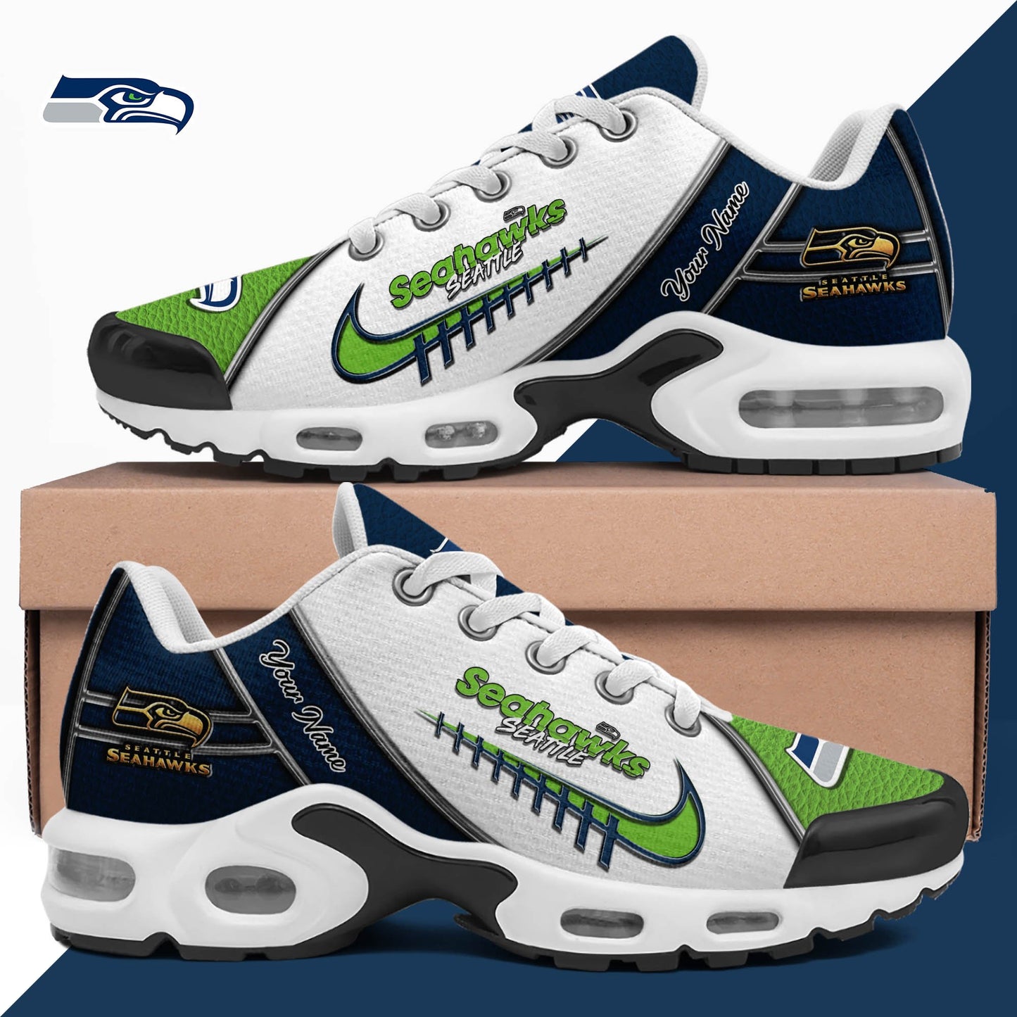 LIMITED EDITION - NEW CUSTOMIZED NFL06 SSH SEATTLE SEAHAWKS UNISEX AIR MAX PLUS SNEAKERS
