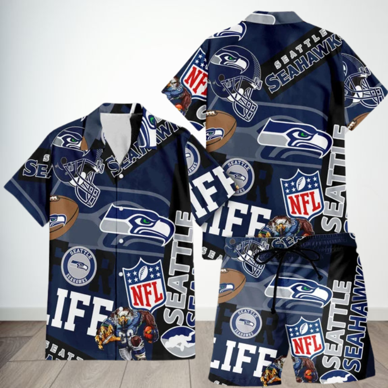 LIMITED EDITION - NEW CUSTOMIZED NFL06 SSH SEATTLE SEAHAWKS UNISEX HAWAIIAN SHIRT & SHORTS SET
