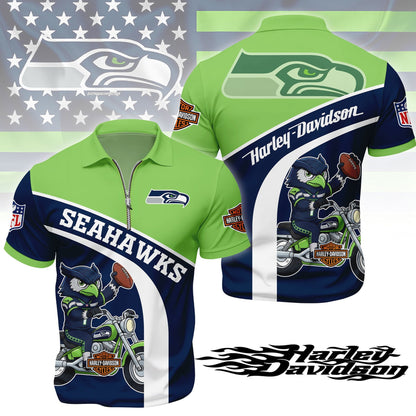 LIMITED EDITION - NEW CUSTOMIZED NFL06 SSH SEATTLE SEAHAWKS HARLEY-DAVIDSON POLO WITH ZIPPER SHIRT