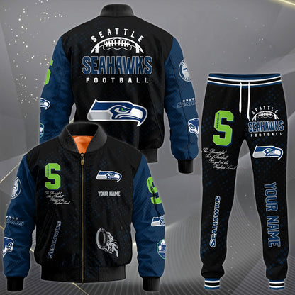 LIMITED EDITION - NEW CUSTOMIZED NFL06 SSH SEATTLE SEAHAWKS SATIN VARSITY JACKET & LONG PANTS