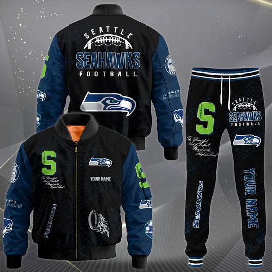 LIMITED EDITION - NEW CUSTOMIZED NFL06 SSH SEATTLE SEAHAWKS SATIN VARSITY JACKET & LONG PANTS