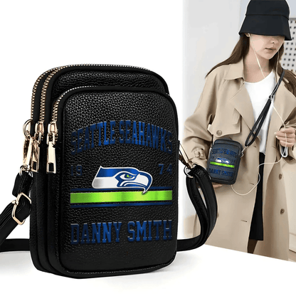 LIMITED EDITION - NEW CUSTOMIZED NFL06 SSH SEATTLE SEAHAWKS LEATHER CROSSBODY BAG