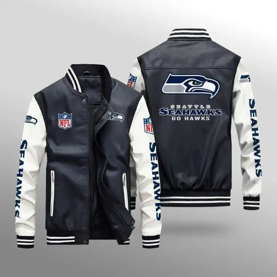 LIMITED EDITION - NEW CUSTOMIZED NFL06 SSH SEATTLE SEAHAWKS LEATHER BOMBER JACKET