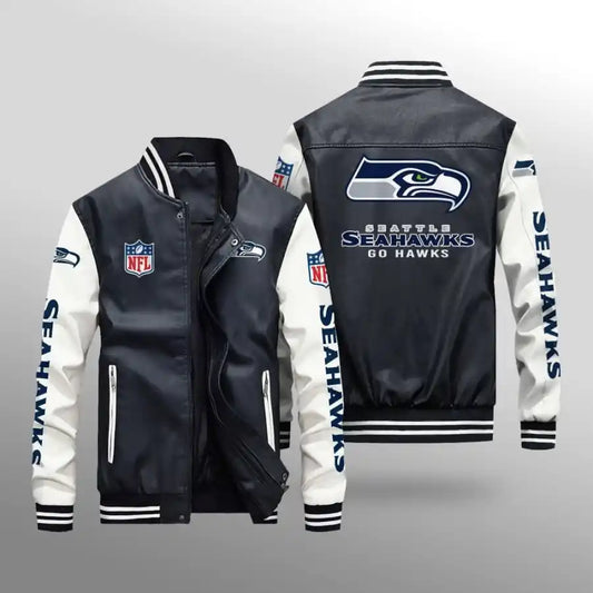 LIMITED EDITION - NEW CUSTOMIZED NFL06 SSH SEATTLE SEAHAWKS LEATHER BOMBER JACKET