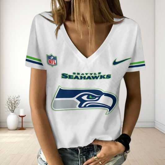 LIMITED EDITION - NEW CUSTOMIZED NFL06 SSH SEATLLE SEAHAWKS V-NECK FEMALE SHIRT