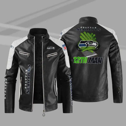 LIMITED EDITION - NEW CUSTOMIZED NFL06 SSH SEATTLE SEAHAWKS LEATHER BIKER JACKET