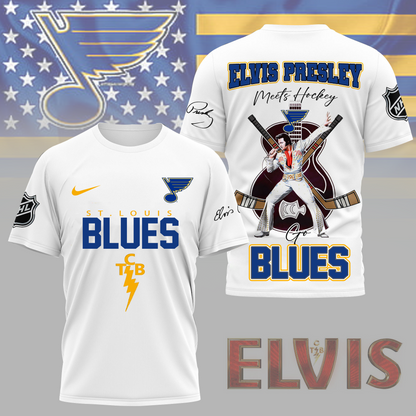 LIMITED EDITION - NEW CUSTOMIZED NHL14 SLB ST. LOUIS BLUES X ELVIS PRESLEY FAN 3D SHIRT