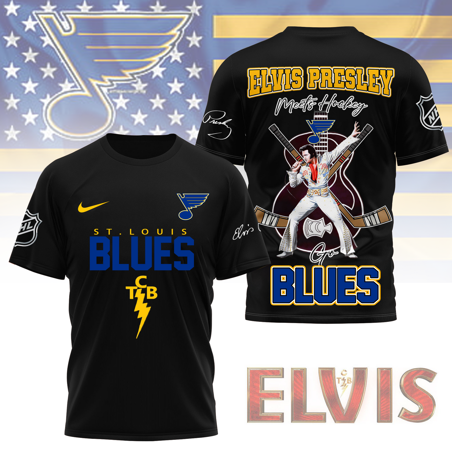 LIMITED EDITION - NEW CUSTOMIZED NHL14 SLB ST. LOUIS BLUES X ELVIS PRESLEY FAN 3D SHIRT