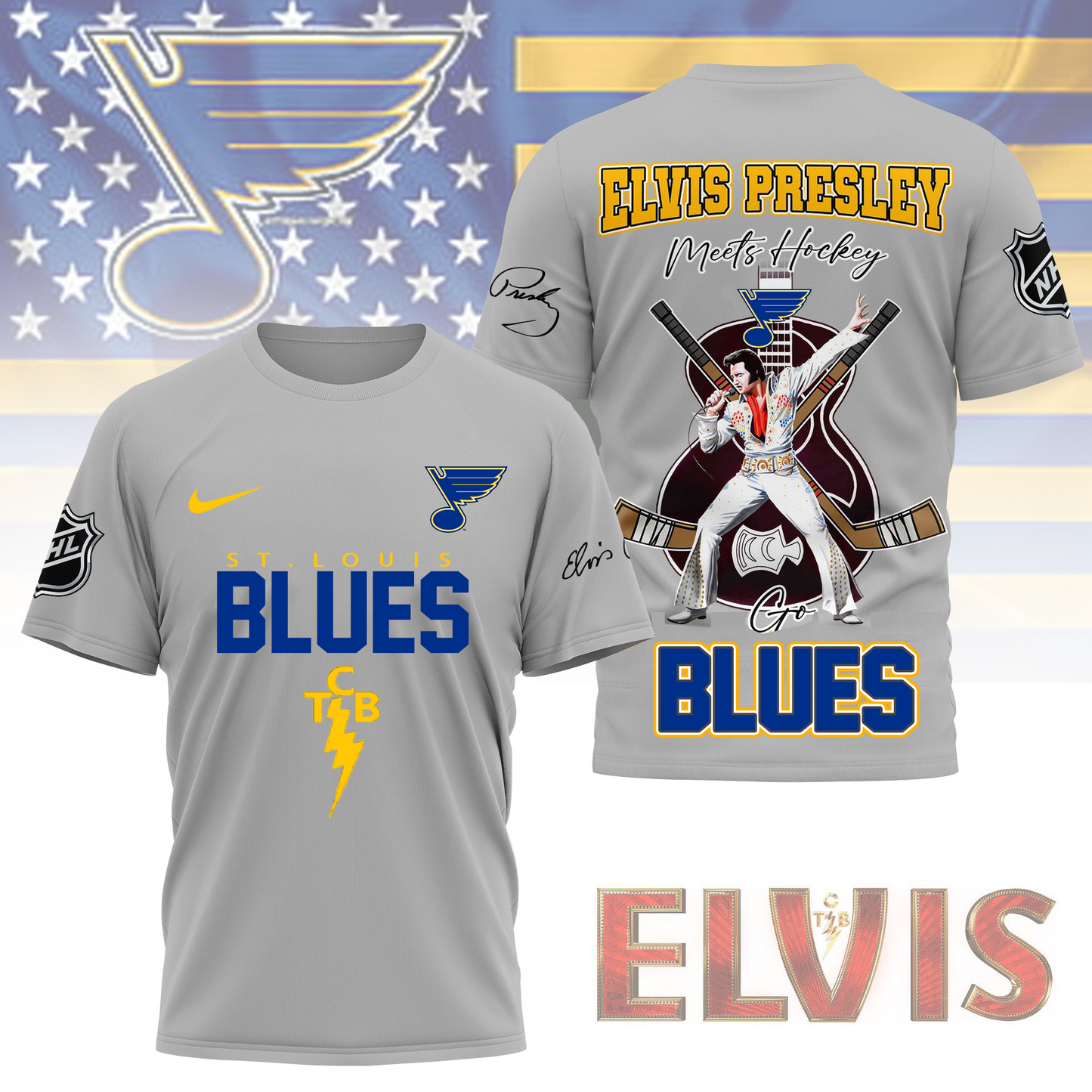 LIMITED EDITION - NEW CUSTOMIZED NHL14 SLB ST. LOUIS BLUES X ELVIS PRESLEY FAN 3D SHIRT