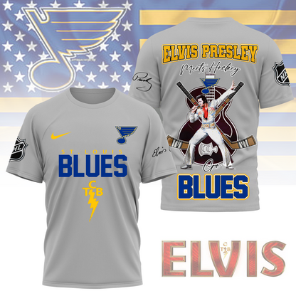 LIMITED EDITION - NEW CUSTOMIZED NHL14 SLB ST. LOUIS BLUES X ELVIS PRESLEY FAN 3D SHIRT