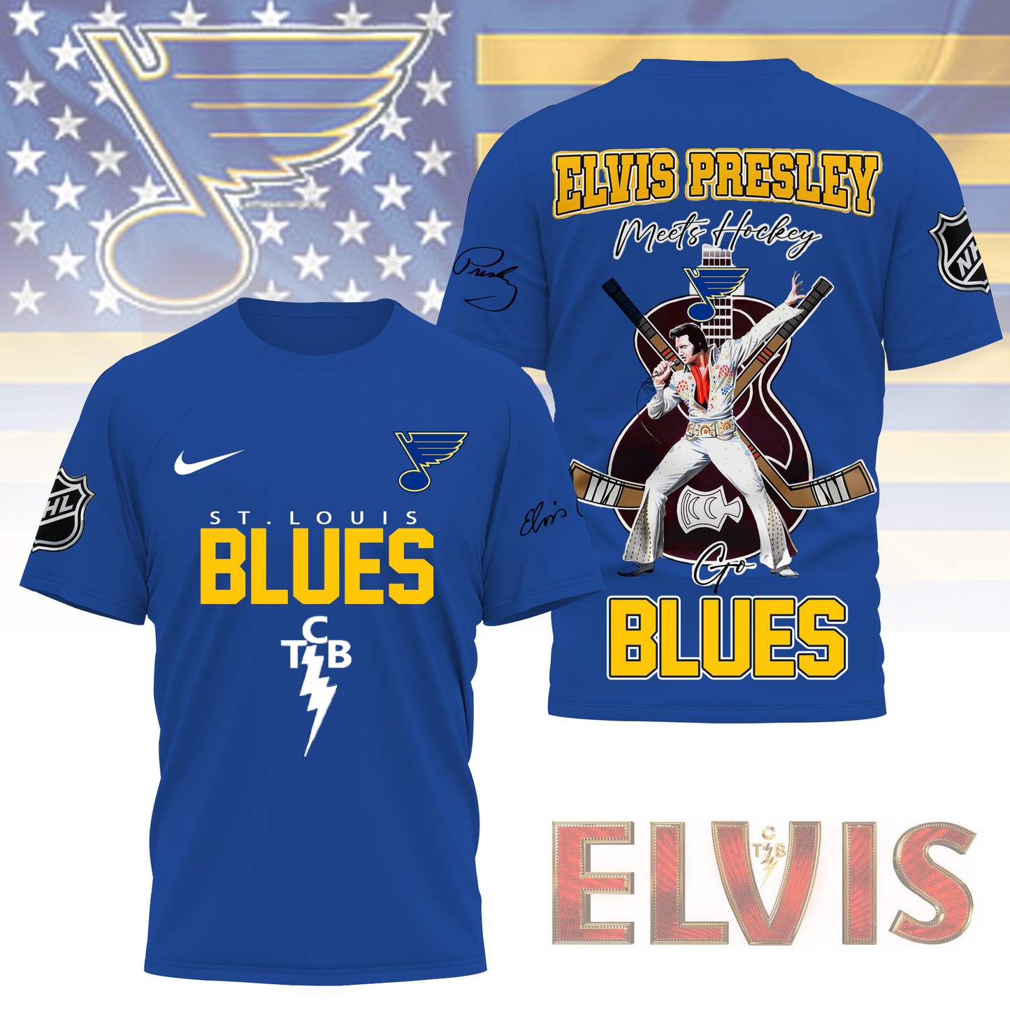 LIMITED EDITION - NEW CUSTOMIZED NHL14 SLB ST. LOUIS BLUES X ELVIS PRESLEY FAN 3D SHIRT