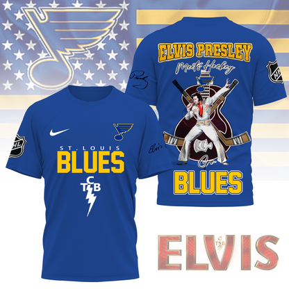 LIMITED EDITION - NEW CUSTOMIZED NHL14 SLB ST. LOUIS BLUES X ELVIS PRESLEY FAN 3D SHIRT