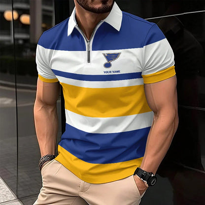 LIMITED EDITION - NEW CUSTOMIZED NHL14 SLB ST. LOUIS BLUES ZIP POLO SHIRT