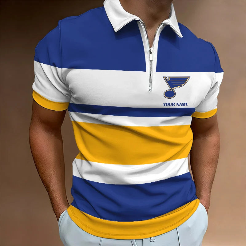 LIMITED EDITION - NEW CUSTOMIZED NHL14 SLB ST. LOUIS BLUES ZIP POLO SHIRT