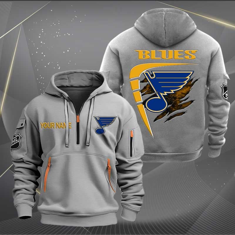 LIMITED EDITION - NEW CUSTOMIZED NHL14 SLB ST. LOUIS BLUES QUARTER ZIP HOODIE