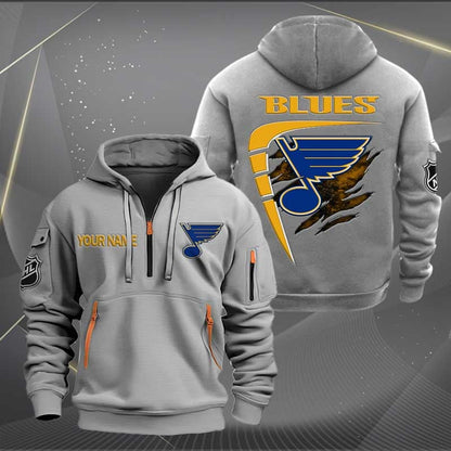 LIMITED EDITION - NEW CUSTOMIZED NHL14 SLB ST. LOUIS BLUES QUARTER ZIP HOODIE
