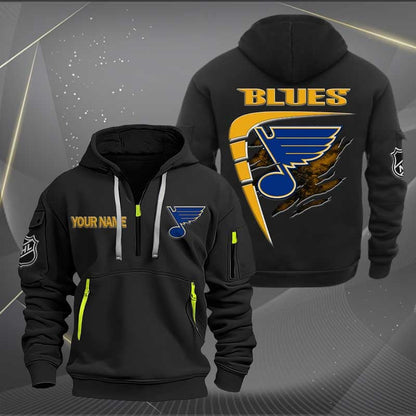 LIMITED EDITION - NEW CUSTOMIZED NHL14 SLB ST. LOUIS BLUES QUARTER ZIP HOODIE
