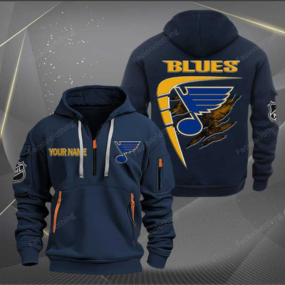 LIMITED EDITION - NEW CUSTOMIZED NHL14 SLB ST. LOUIS BLUES QUARTER ZIP HOODIE