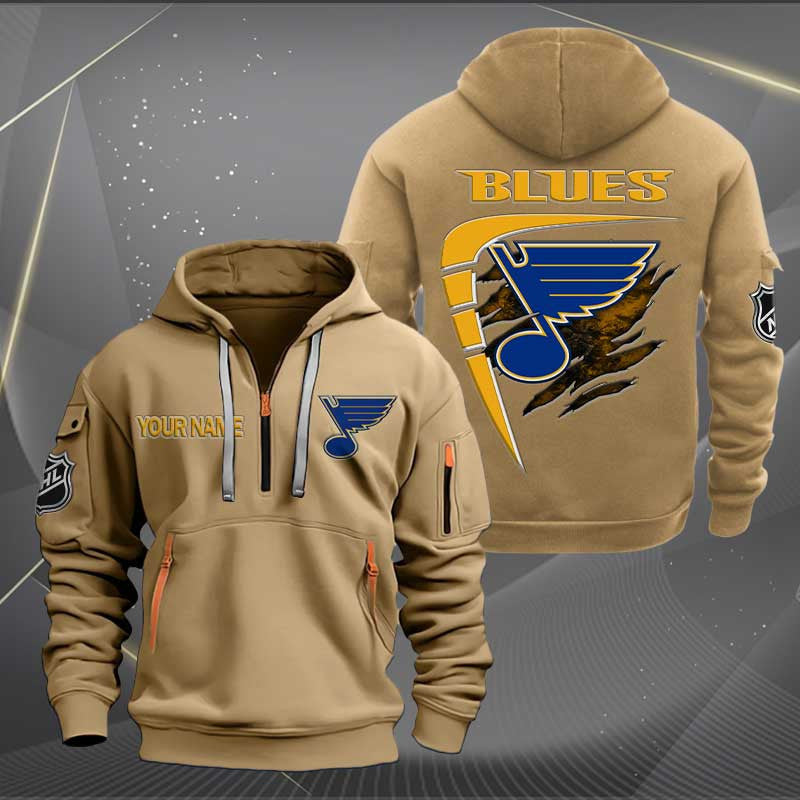 LIMITED EDITION - NEW CUSTOMIZED NHL14 SLB ST. LOUIS BLUES QUARTER ZIP HOODIE