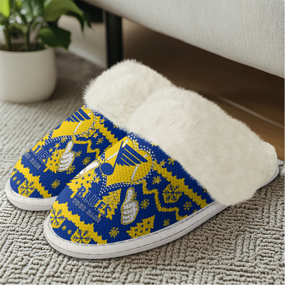 LIMITED EDITION - NEW CUSTOMIZED NHL14 SLB ST. LOUIS BLUES FUR-LINED SLIPPERS