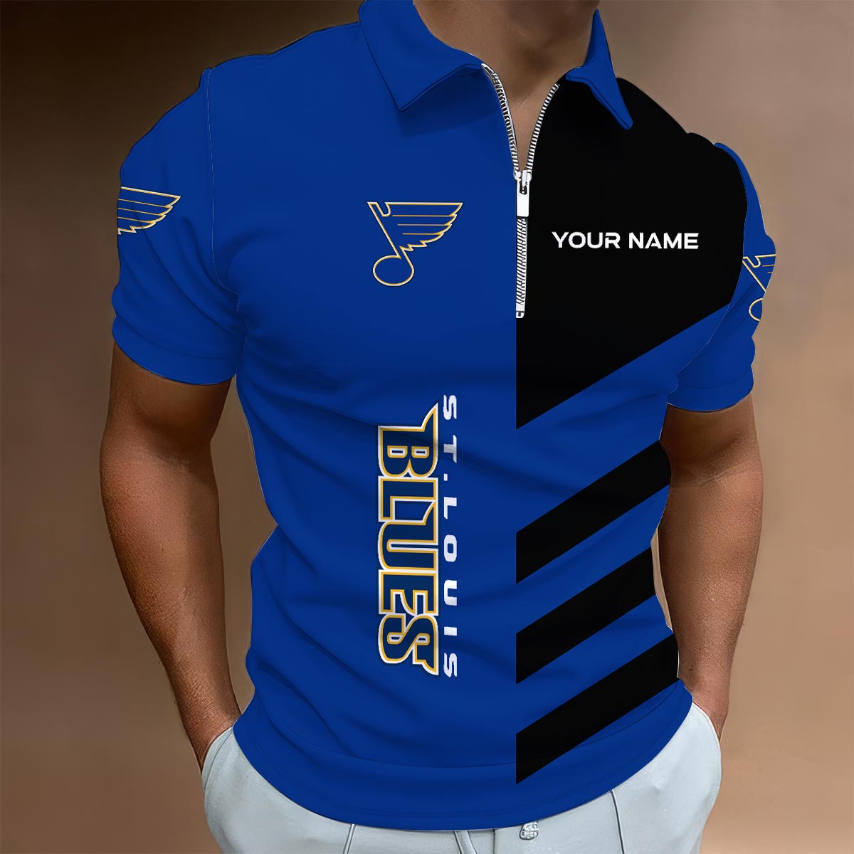 LIMITED EDITION - NEW CUSTOMIZED NHL14 SLB ST. LOUIS BLUES ZIP POLO SHIRT