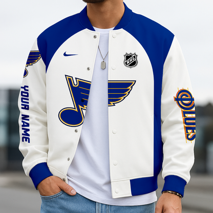 LIMITED EDITION - NEW CUSTOMIZED NHL14 SLB ST. LOUIS BLUES SATIN VARSITY JACKET & BASEBALL JACKET