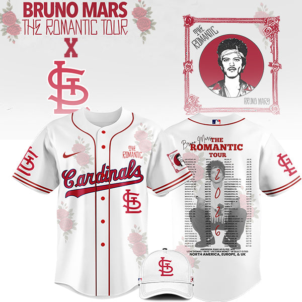 LIMITED EDITION - NEW CUSTOMIZED MLB24 SL CARDINALS x BRUNO MARS BASEBALL JERSEY & CAP