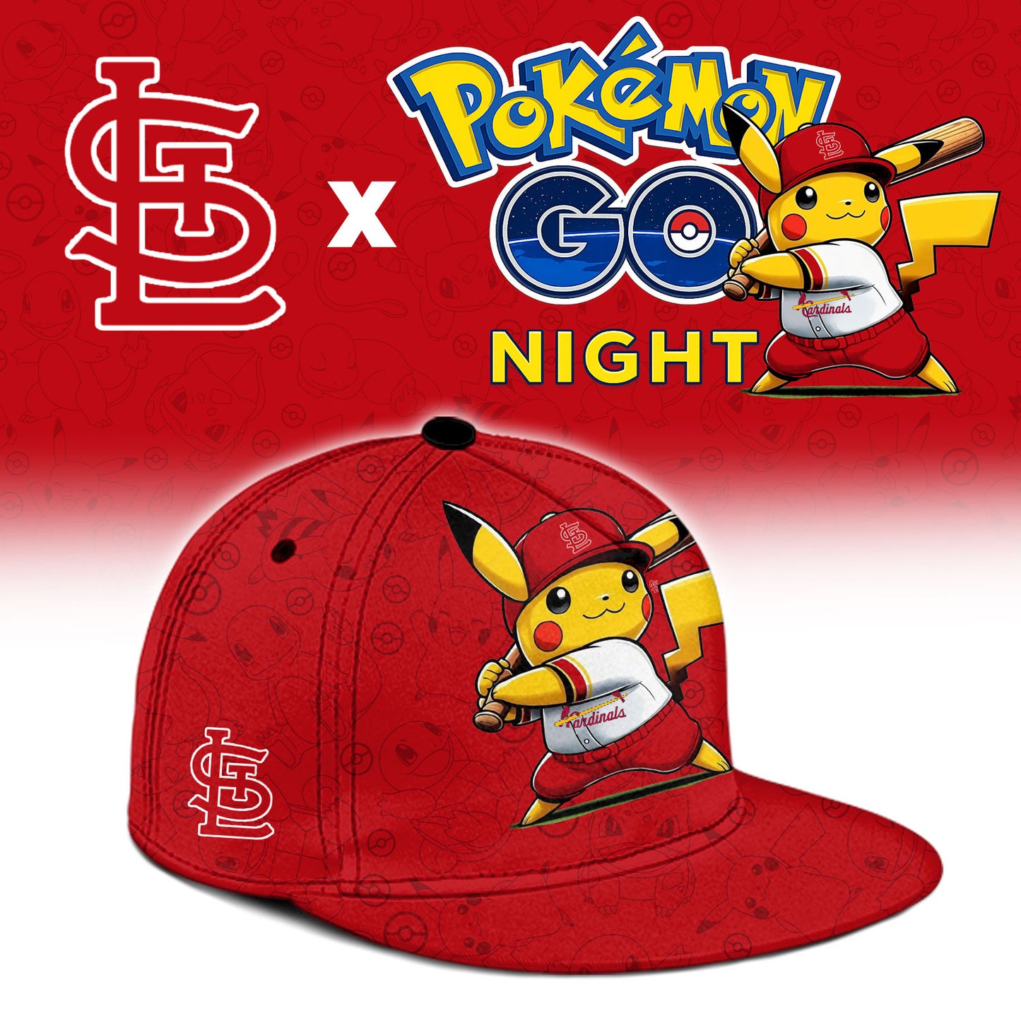 LIMITED EDITION - NEW CUSTOMIZED MLB24 SLC ST. LOUIS CARDINALS x POKEMON BASEBALL JERSEY & CAP