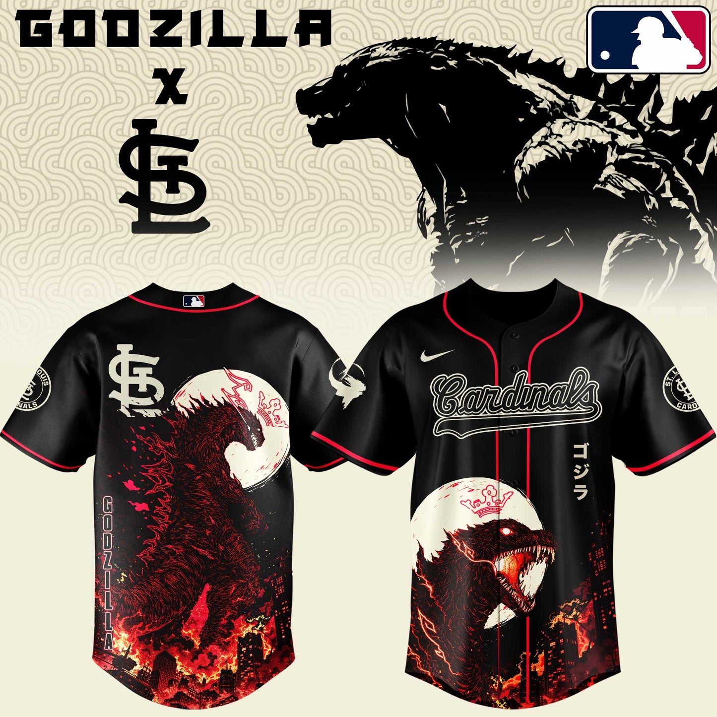 LIMITED EDITION - NEW CUSTOMIZED MLB24 SLC ST. LOUIS CARDINALS x GODZILLA BASEBALL JERSEY & CAP