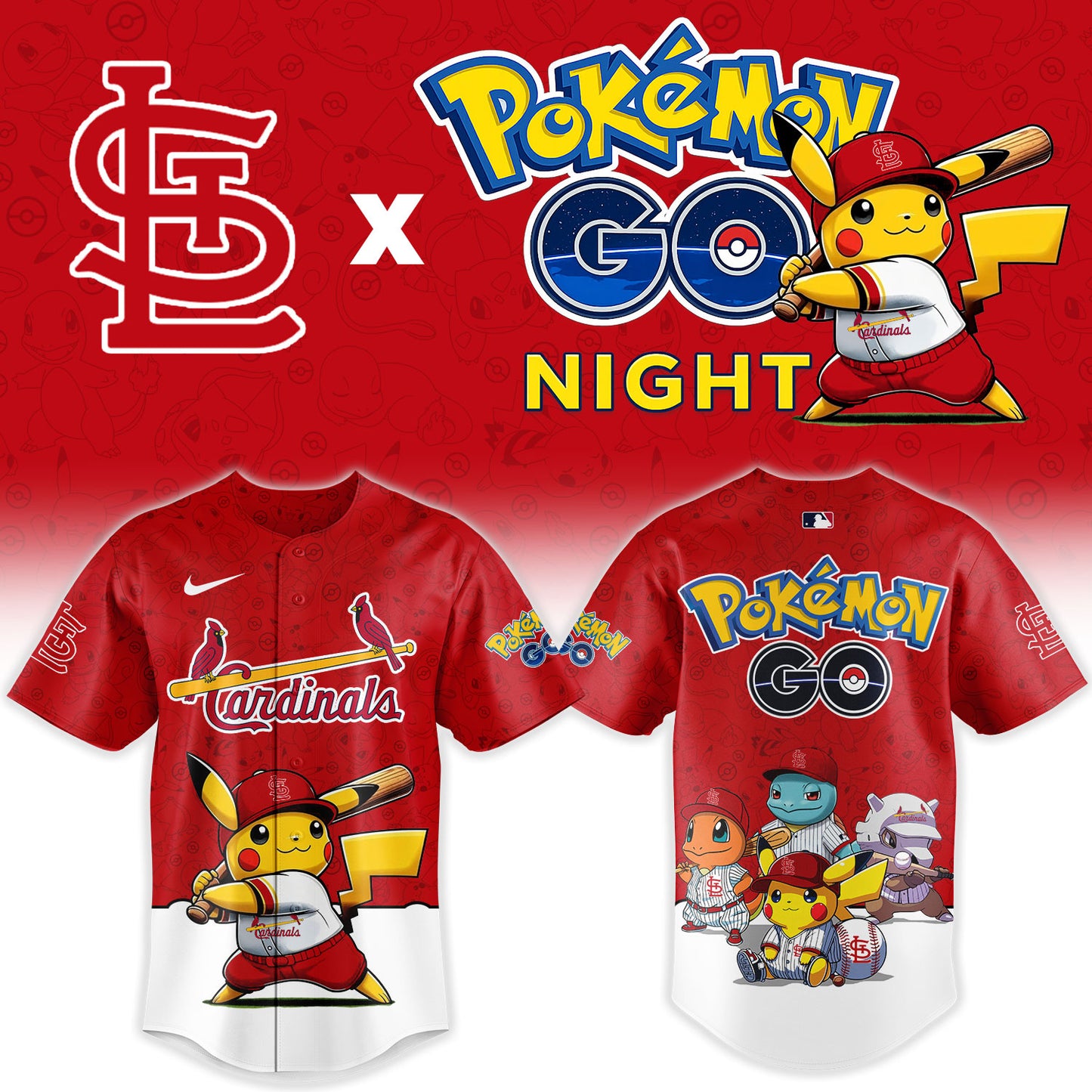 LIMITED EDITION - NEW CUSTOMIZED MLB24 SLC ST. LOUIS CARDINALS x POKEMON BASEBALL JERSEY & CAP