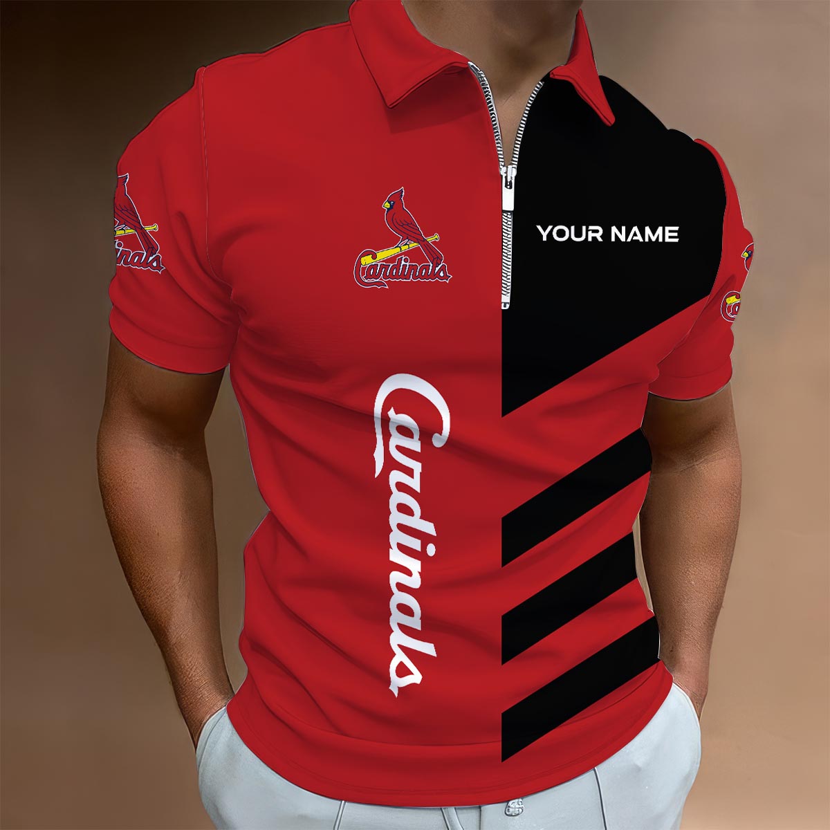 LIMITED EDITION - NEW CUSTOMIZED MLB24 SLC ST. LOUIS CARDINALS ZIP POLO SHIRT