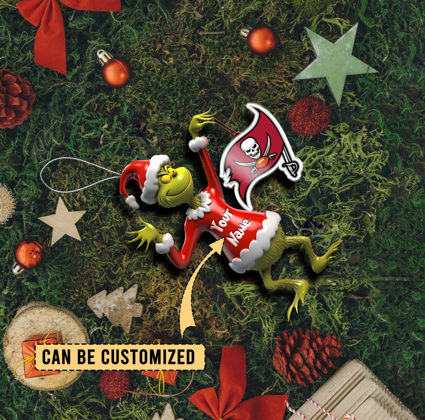 LIMITED EDITION - NEW CUSTOMIZED NFL10 TBB TAMPA BAY BUCCANEERS THE GRINCH ACRYLIC ORNAMENT