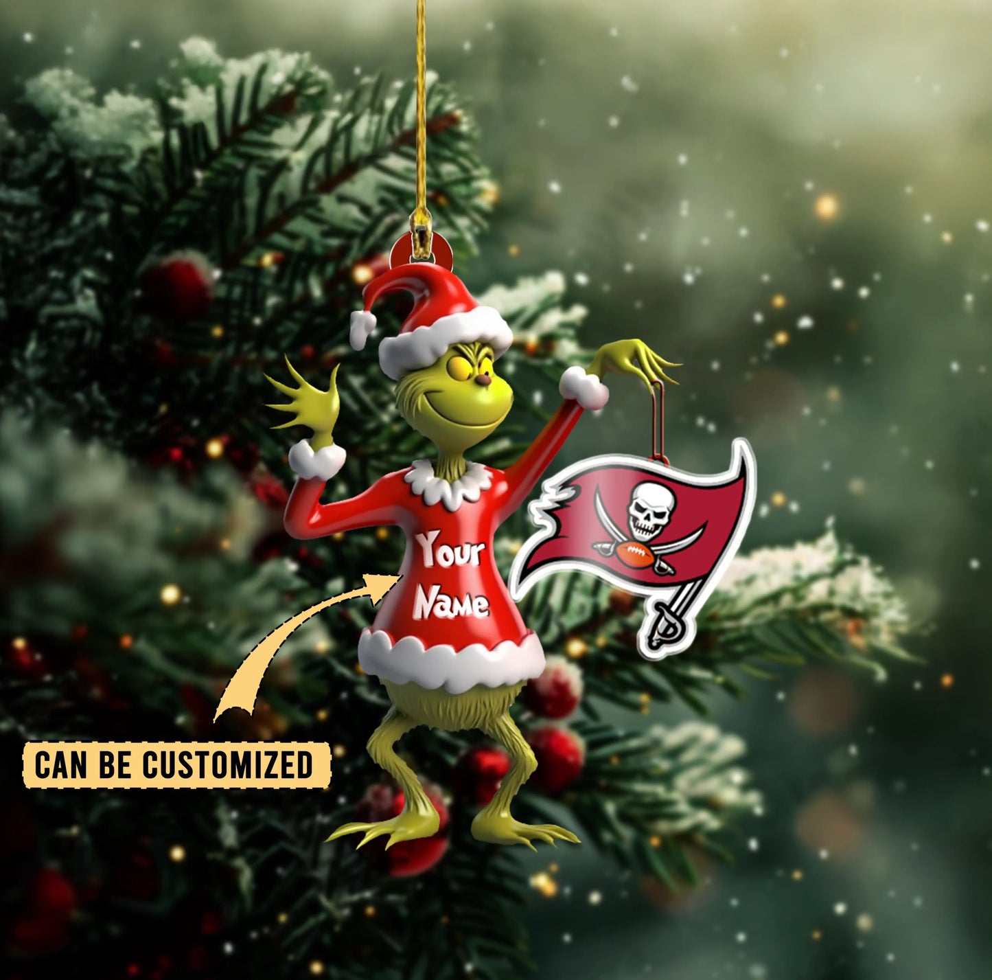LIMITED EDITION - NEW CUSTOMIZED NFL10 TBB TAMPA BAY BUCCANEERS THE GRINCH ACRYLIC ORNAMENT