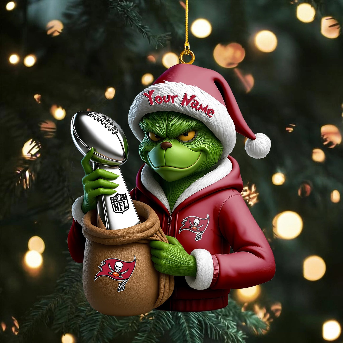 LIMITED EDITION - NEW CUSTOMIZED NFL10 TBB TAMPA BAY BUCCANEERS THE GRINCH ACRYLIC ORNAMENT