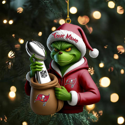 LIMITED EDITION - NEW CUSTOMIZED NFL10 TBB TAMPA BAY BUCCANEERS THE GRINCH ACRYLIC ORNAMENT