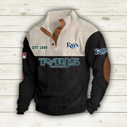 [FLASH SALE] NEW CUSTOMIZED MLB21 TBR TAMPA BAY RAYS BUTTON SWEATSHIRTS STAND COLLAR
