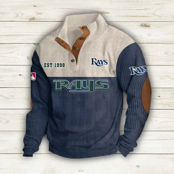 [FLASH SALE] NEW CUSTOMIZED MLB21 TBR TAMPA BAY RAYS BUTTON SWEATSHIRTS STAND COLLAR