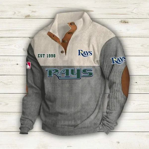 [FLASH SALE] NEW CUSTOMIZED MLB21 TBR TAMPA BAY RAYS BUTTON SWEATSHIRTS STAND COLLAR