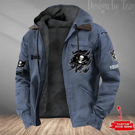 LIMITED EDITION - NEW CUSTOMIZED NFL10 TBB TAMPA BAY BUCCANEERS HOODED CARDIGAN JACKET